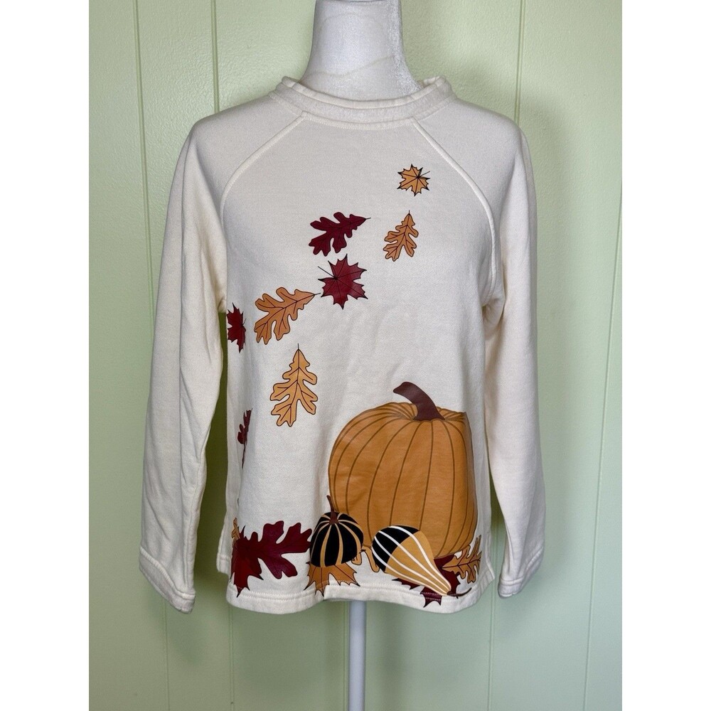 Potpourri Women’s Cozy Fall Pumpkin Sweatshirt Autumn Leaves Harvest Holiday‎ Sm